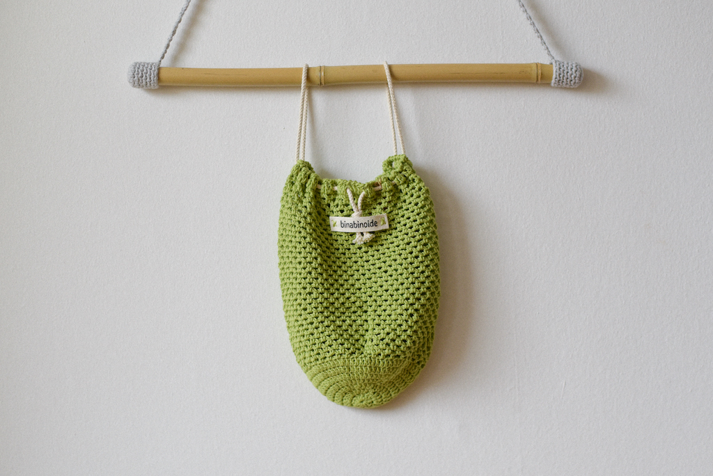 Crochet grocery bag green apple