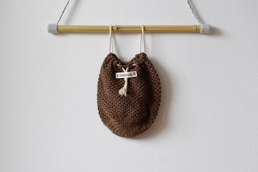 Crochet grocery bag brown