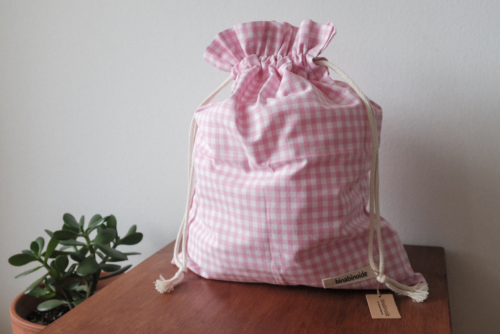 Bread bag cotton vichy pink