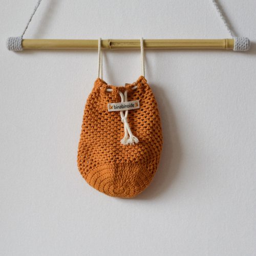 Crochet grocery bag orange cosmos
