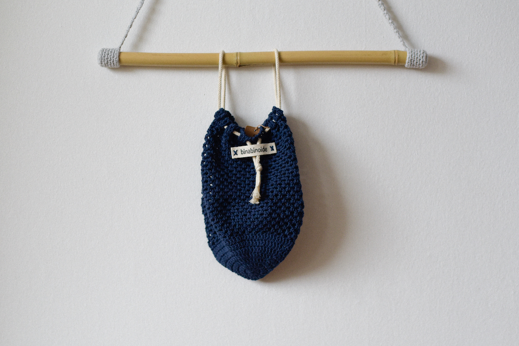 Crochet grocery bag navy blue