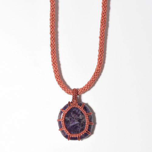Amethyst crystal necklace orange cord
