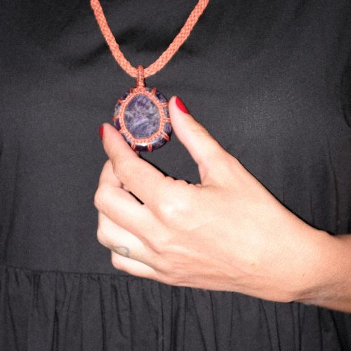 Amethyst crystal necklace orange cord