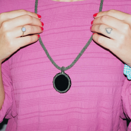 Obsidian crystal necklace green khaki cord
