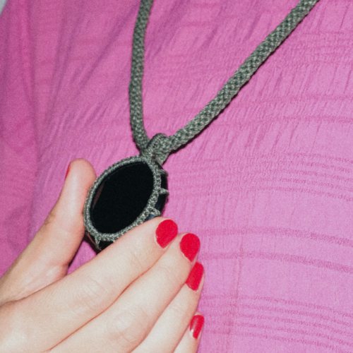 Obsidian crystal necklace green khaki cord