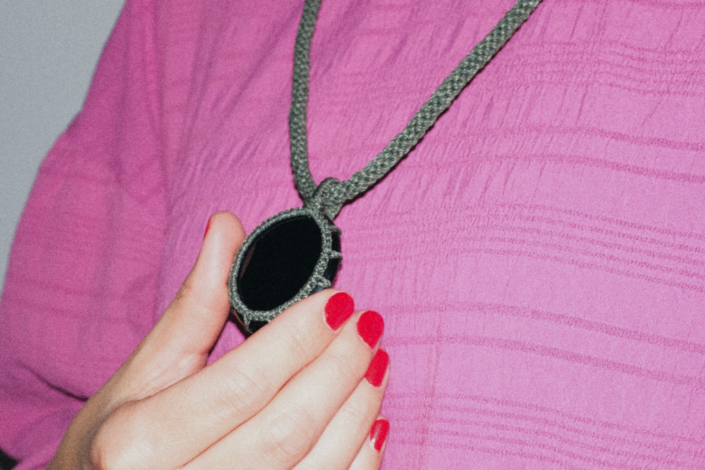 Obsidian crystal necklace green khaki cord